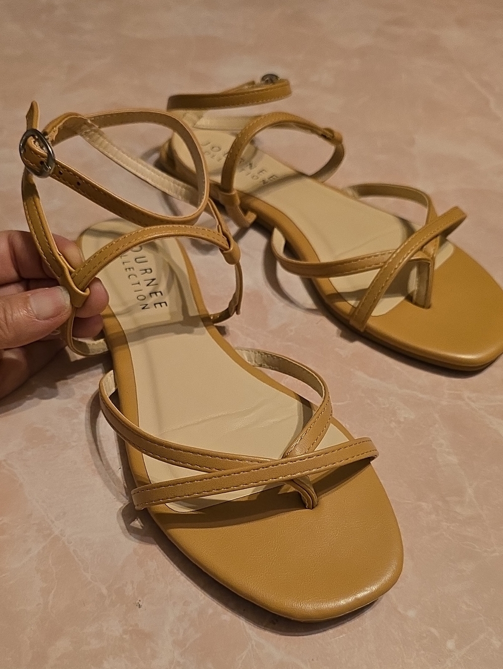 Journee Collection Beige/Tan Strappy Square-Toe Sandals